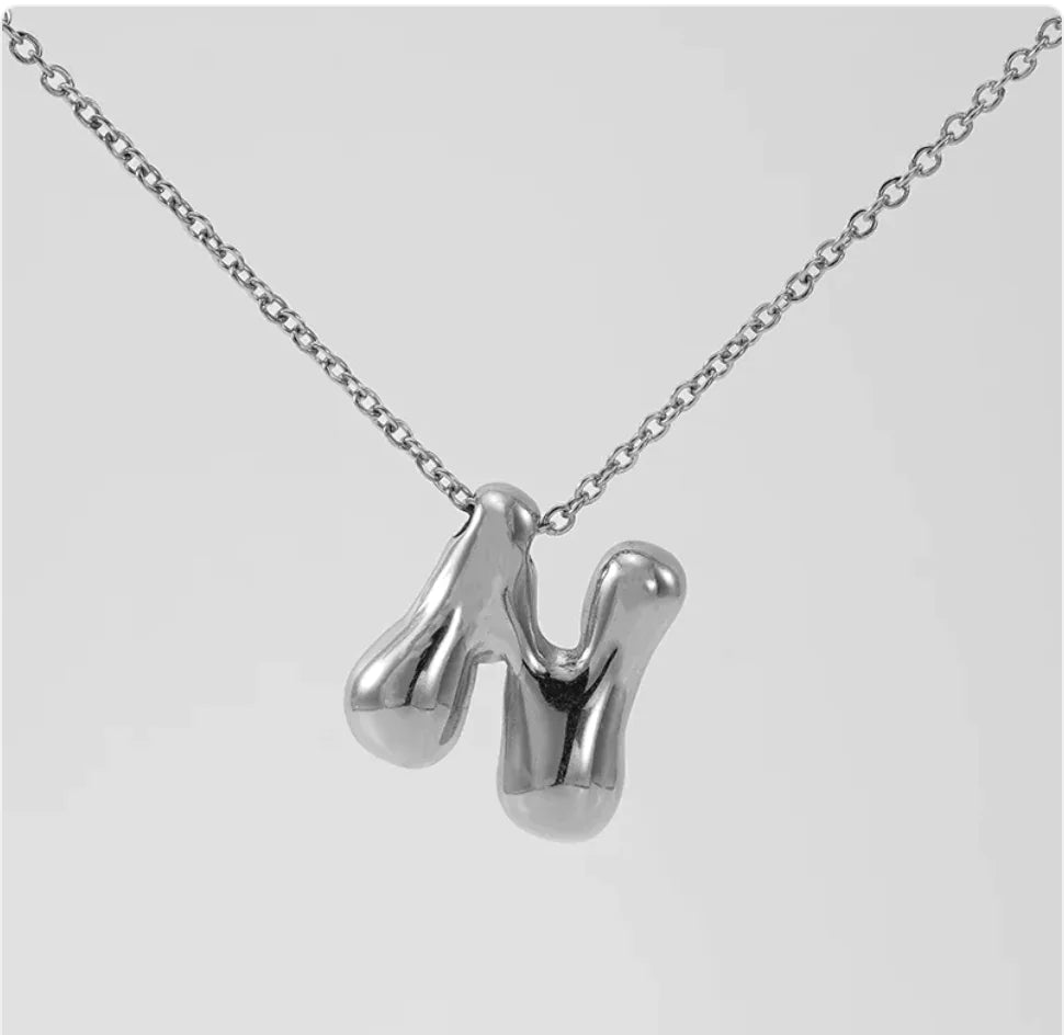 Women's Glossy Bubble Letter Pendant Necklace WEM Support (www.WEM.support)