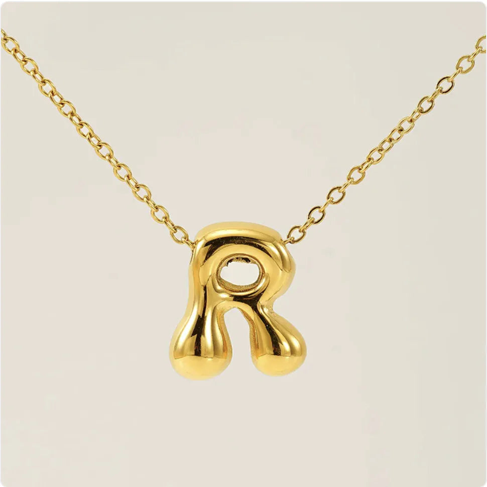 Women's Glossy Bubble Letter Pendant Necklace WEM Support (www.WEM.support)