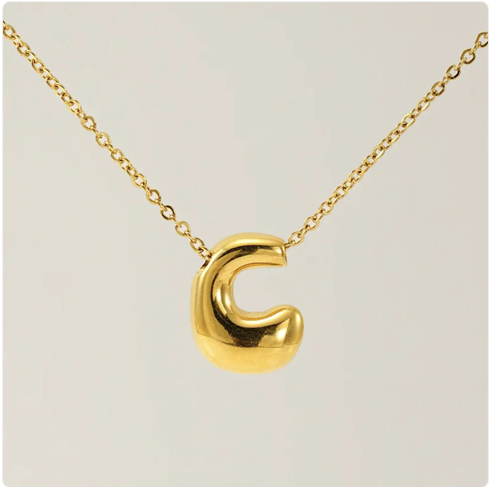 Women's Glossy Bubble Letter Pendant Necklace WEM Support (www.WEM.support)