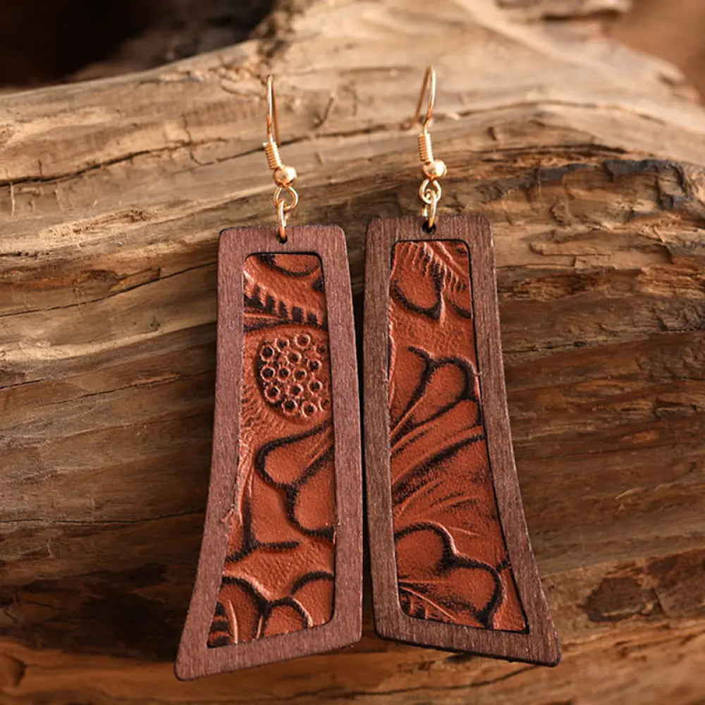 Geometrical Shape Wooden Dangle Earrings WEM Support (www.WEM.support)