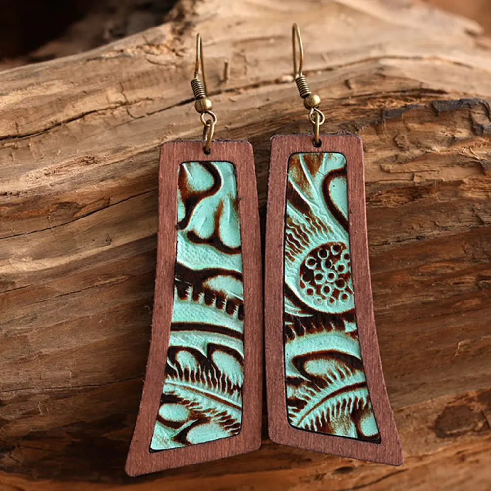 Geometrical Shape Wooden Dangle Earrings WEM Support (www.WEM.support)