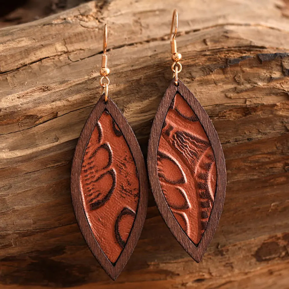 Geometrical Shape Wooden Dangle Earrings WEM Support (www.WEM.support)