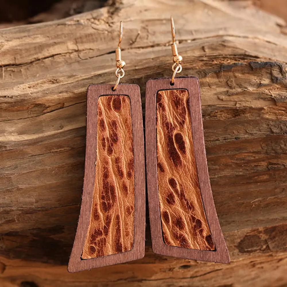 Geometrical Shape Wooden Dangle Earrings WEM Support (www.WEM.support)