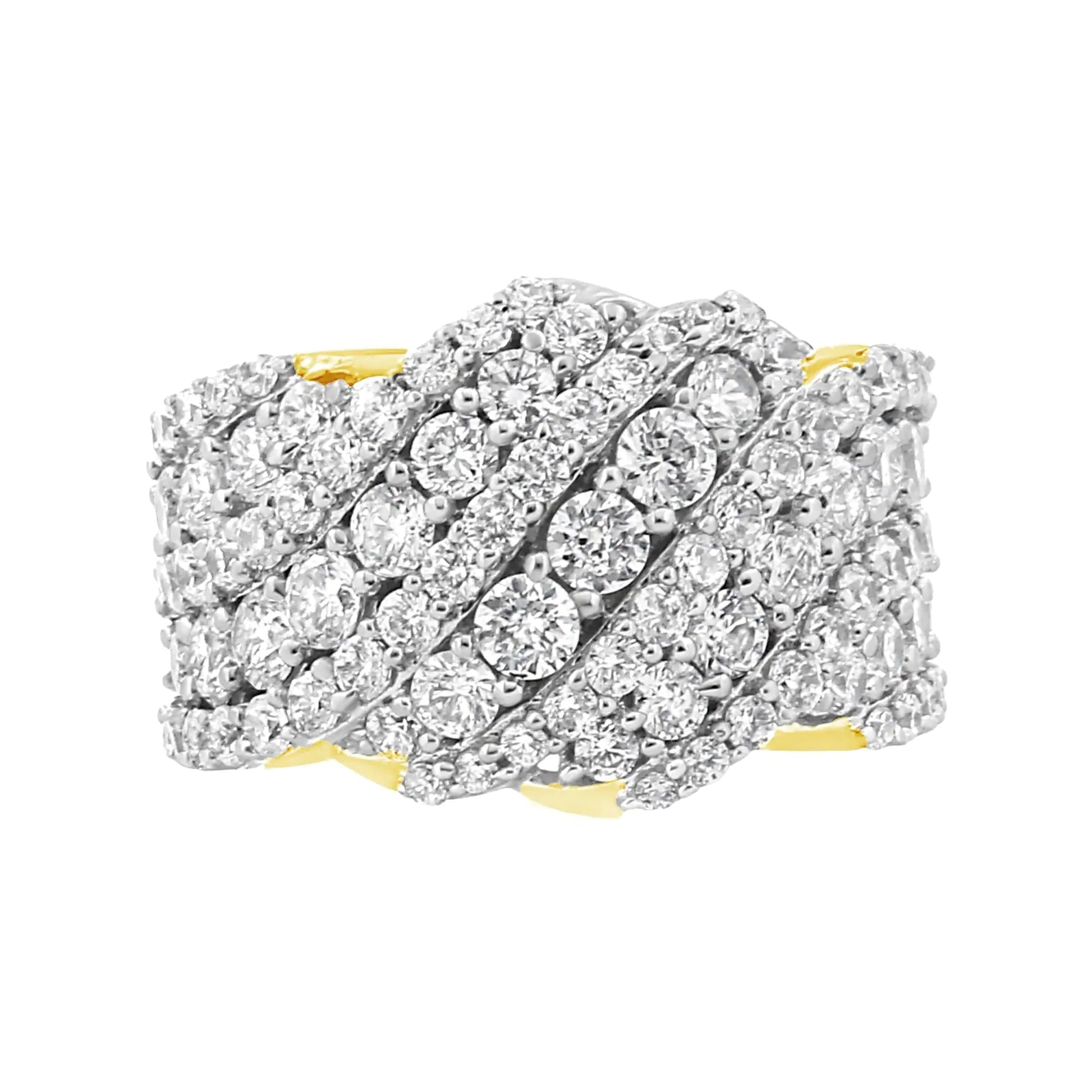 10K Yellow Gold 3.00 Cttw Diamond Multi Row Cluster Band Ring (I-J Color, I3 Clarity) WEM Support (www.WEM.support)