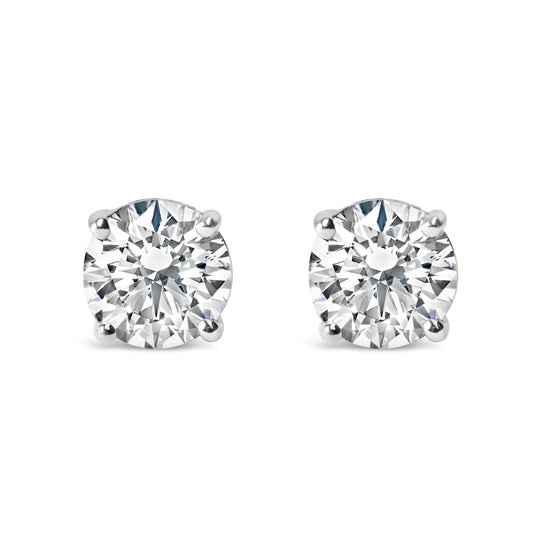 .925 Sterling Silver 1.0 Carat Round Brilliant Cut Lab Grown White Diamond 4-Prong Classic Solitaire Stud Earrings WEM Support (www.WEM.support)