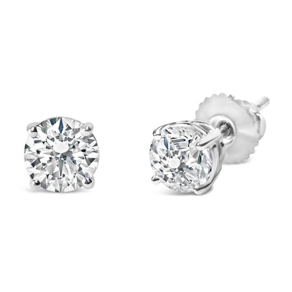 .925 Sterling Silver 1.0 Carat Round Brilliant Cut Lab Grown White Diamond 4-Prong Classic Solitaire Stud Earrings WEM Support (www.WEM.support)