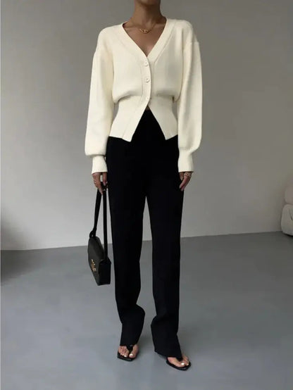 Fashion V-neck Sweater Coat Women New Style Short Long Sleeves WEM Support (www.WEM.support)