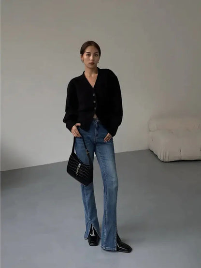 Fashion V-neck Sweater Coat Women New Style Short Long Sleeves WEM Support (www.WEM.support)