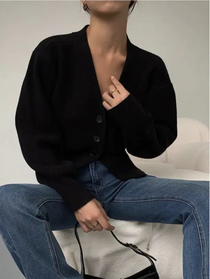 Fashion V-neck Sweater Coat Women New Style Short Long Sleeves WEM Support (www.WEM.support)