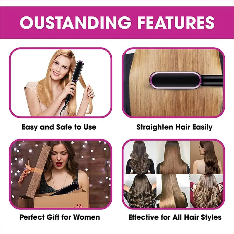Professional Electric Hair Straightening Brush With LCD Display WEM Support (www.WEM.support)