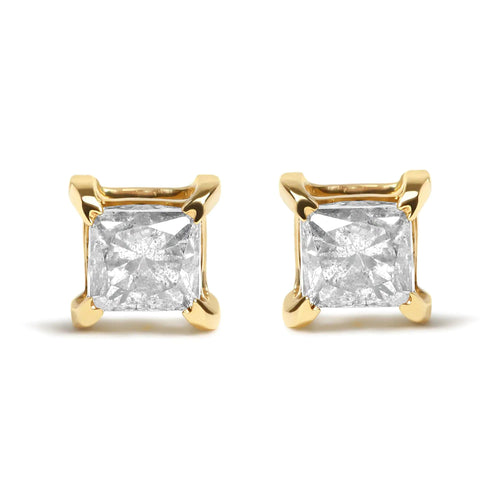 14K Yellow Gold 5/8 Cttw Princess Natural Brown Color Diamond 4-Prong Stud Earrings (Brown Color, SI2-I1 Clarity) WEM Support (www.WEM.support)