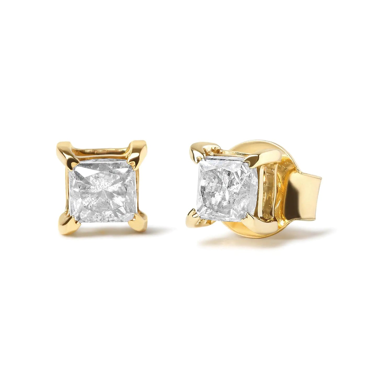 14K Yellow Gold 5/8 Cttw Princess Natural Brown Color Diamond 4-Prong Stud Earrings (Brown Color, SI2-I1 Clarity) WEM Support (www.WEM.support)