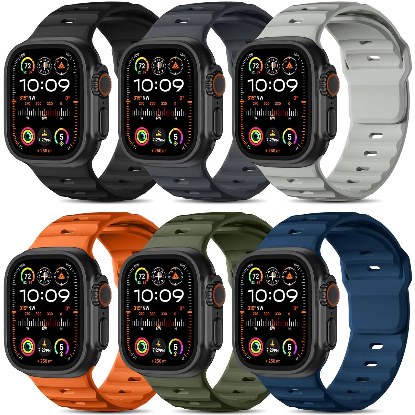 Wepro 6 Pack Sport Band Compatible with Apple Watch Ultra 2/Ultra Band 49mm 46mm 45mm 44mm 42mm for Men, Soft Silicone Waterproof Rugged Breathable Strap for iWatch Series 10 9 8 7 6 SE 5 4 3 2 1 - Catch Cards