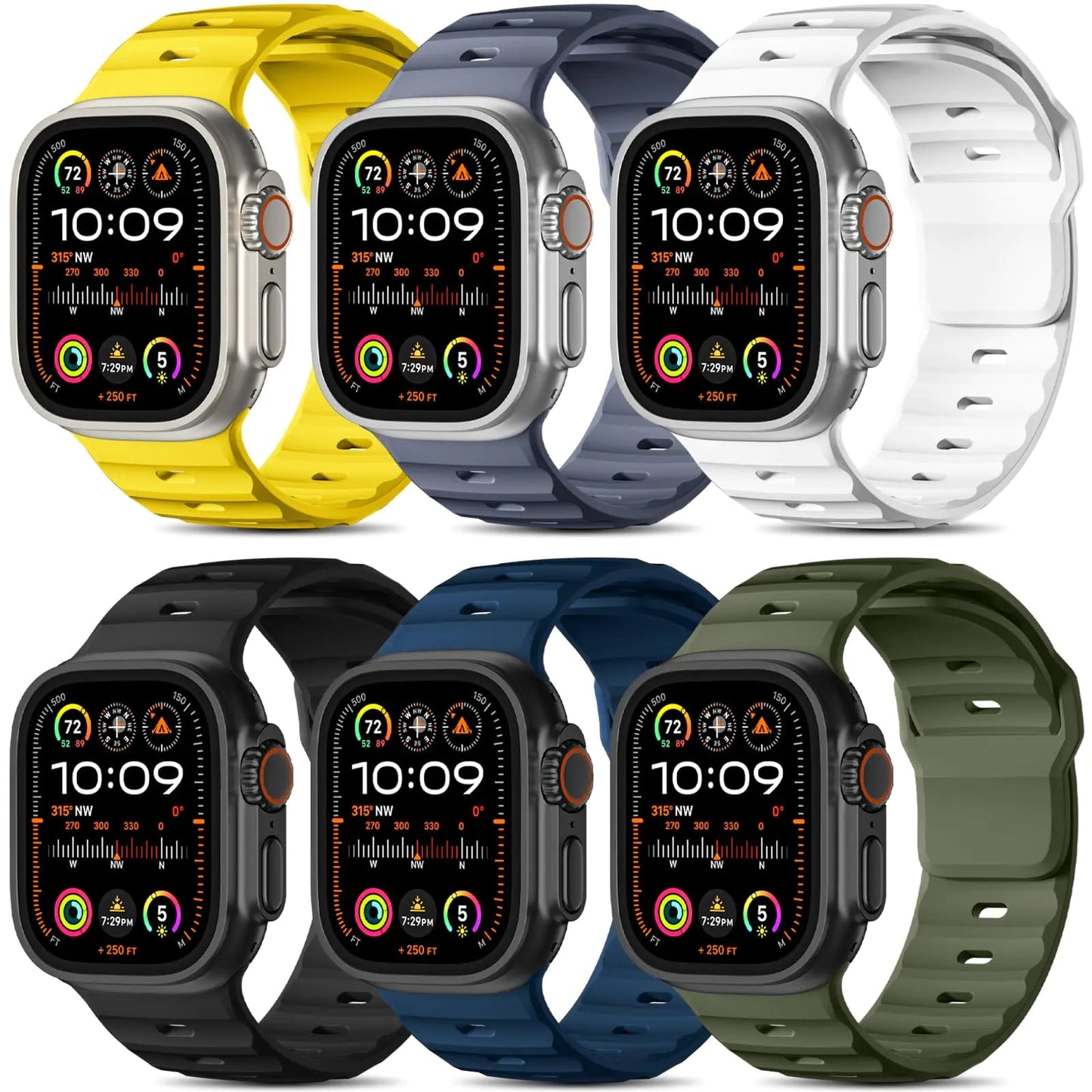 Wepro 6 Pack Sport Band Compatible with Apple Watch Ultra 2/Ultra Band 49mm 46mm 45mm 44mm 42mm for Men, Soft Silicone Waterproof Rugged Breathable Strap for iWatch Series 10 9 8 7 6 SE 5 4 3 2 1 - Catch Cards