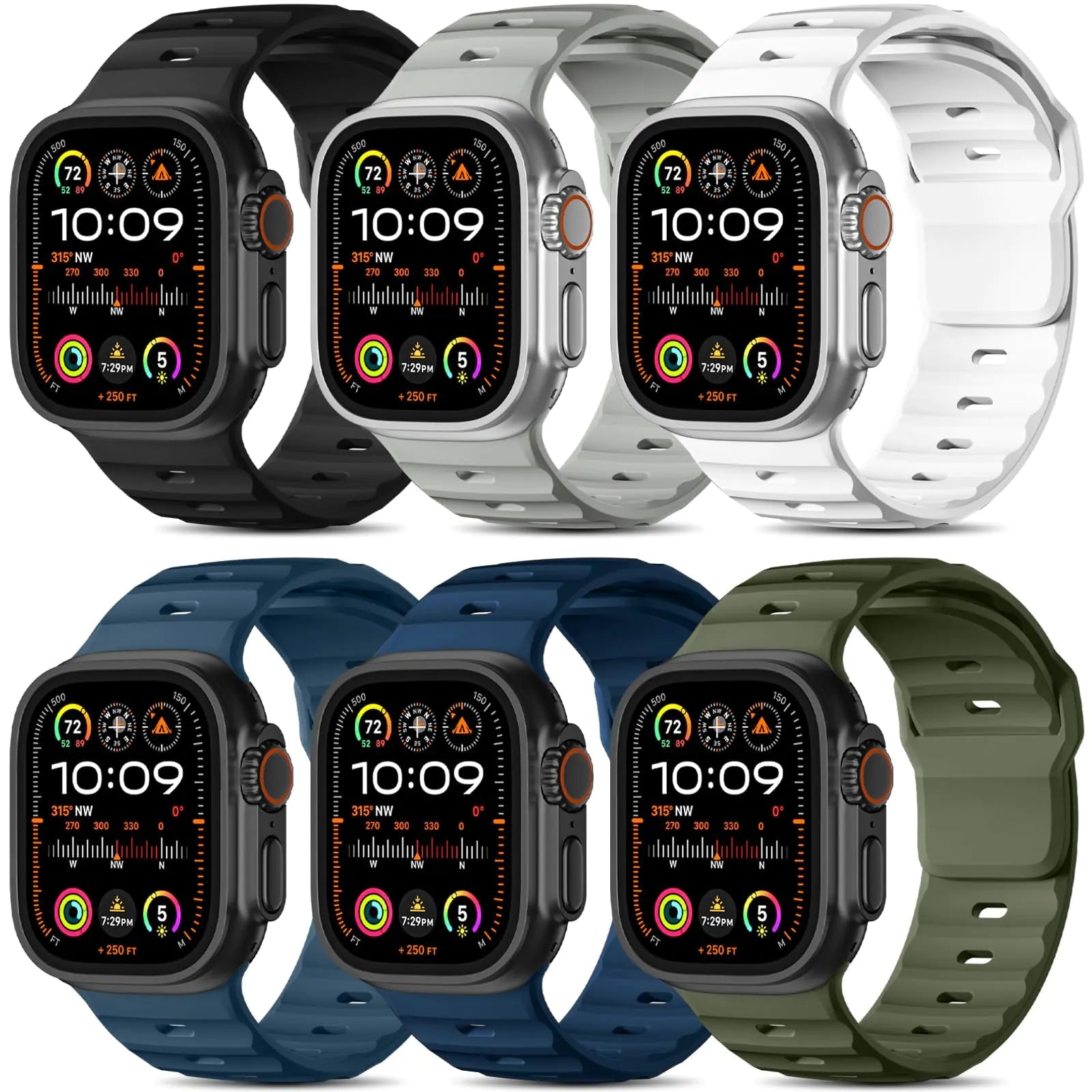 Wepro 6 Pack Sport Band Compatible with Apple Watch Ultra 2/Ultra Band 49mm 46mm 45mm 44mm 42mm for Men, Soft Silicone Waterproof Rugged Breathable Strap for iWatch Series 10 9 8 7 6 SE 5 4 3 2 1 - Catch Cards