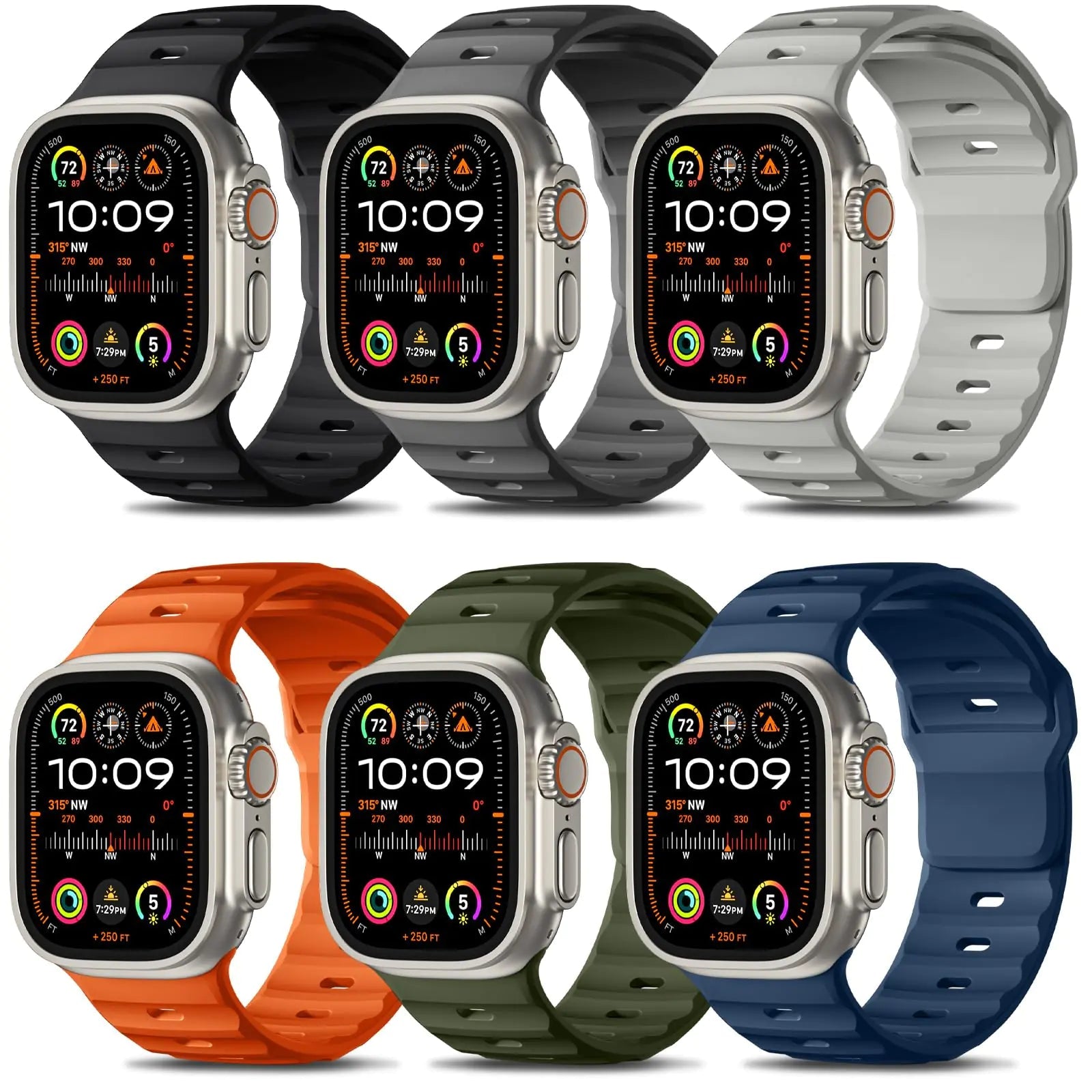Wepro 6 Pack Sport Band Compatible with Apple Watch Ultra 2/Ultra Band 49mm 46mm 45mm 44mm 42mm for Men, Soft Silicone Waterproof Rugged Breathable Strap for iWatch Series 10 9 8 7 6 SE 5 4 3 2 1 - Catch Cards