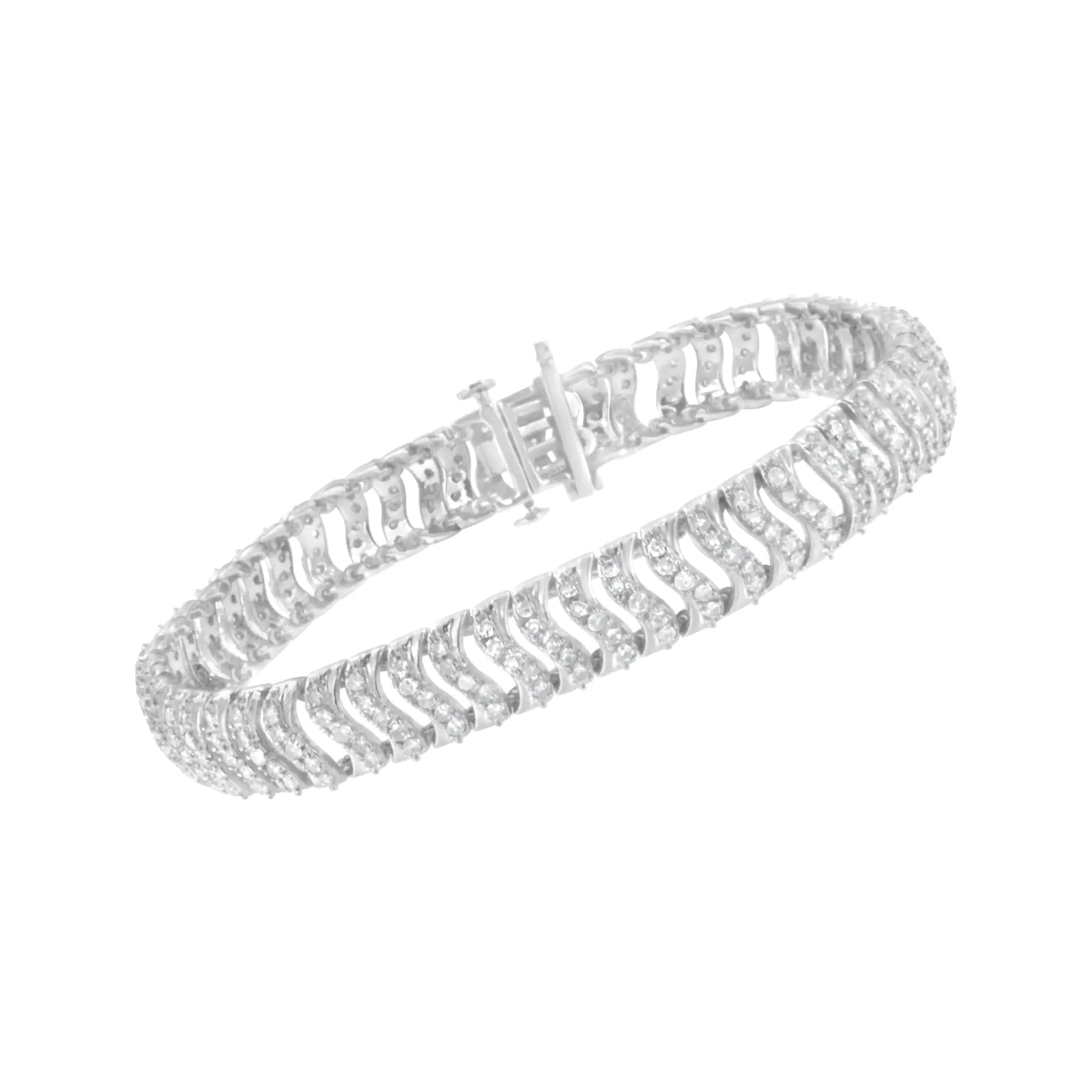 .925 Sterling Silver 3.0 Cttw Diamond Chevron "S" Wave Link Bracelet (I-J Color, I1-I2 Clarity) - 7.25 WEM Support (www.WEM.support)