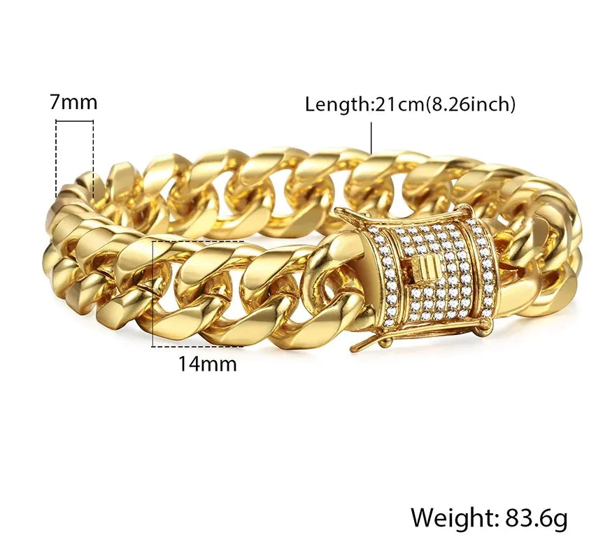 Miami Curb Cuban Chain Bracelet For Men Gold WEM Support (www.WEM.support)