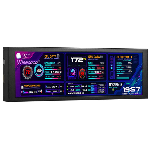 wisecoco 7.84 Inch Mini Monitor HD IPS 1280x400 Secondary Screen Stretched Bar LCD Display with Casing for Laptop Computer Speed Temperature Windows Aida64 CPU GPU Monitoring - Catch Cards
