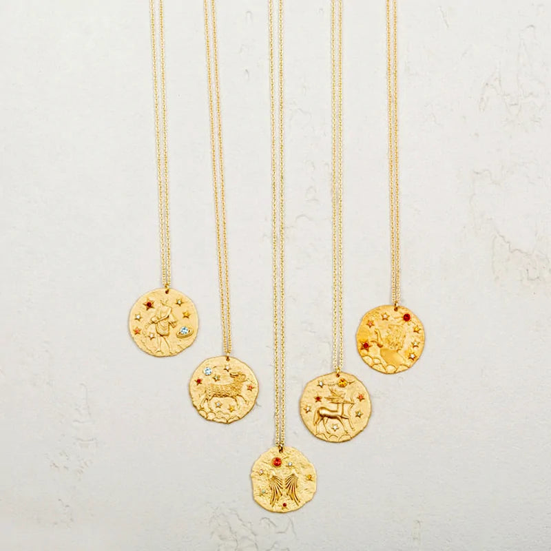 Gold Coin Disk Pendant Zodiac Necklace WEM Support (www.WEM.support)