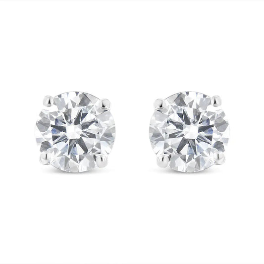 10K White Gold 1-1/2 Cttw Round Brilliant-Cut Near Colorless Diamond Classic 4-Prong Stud Earrings with Screw Backs (I-J Color, I1-I2 Clarity) WEM Support (www.WEM.support)