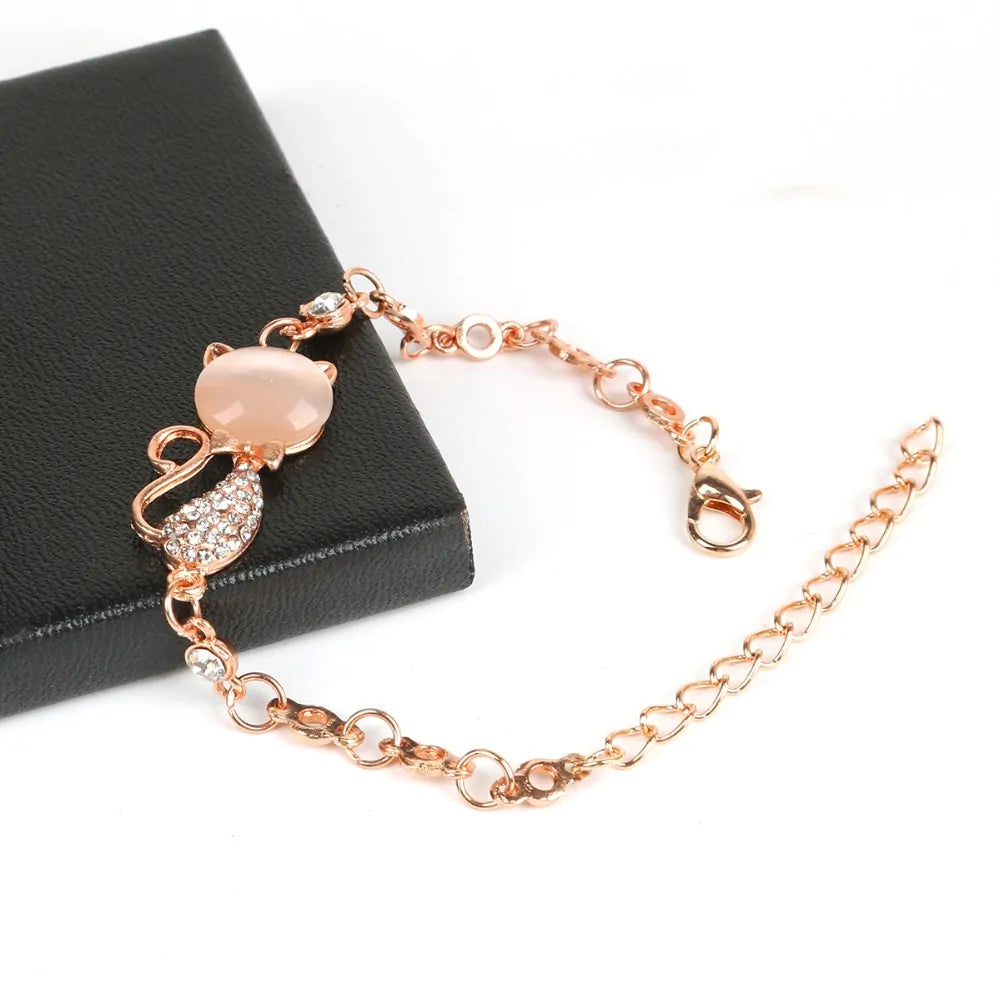 Rose Gold Alloy Lovely Cat Bracelets WEM Support (www.WEM.support)
