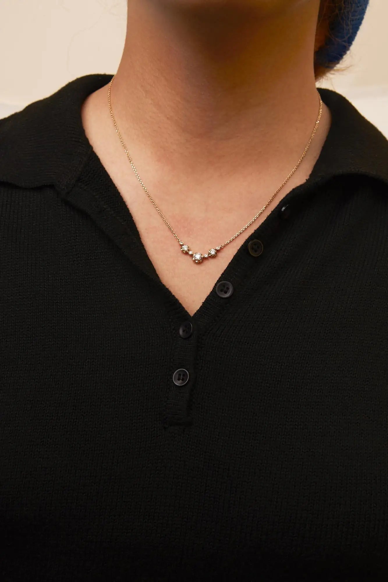 14k Yellow Gold 3/4 Cttw 3 Stone Round Diamond 18" Statement Necklace  (H-I Color, I1-I2 Clarity) WEM Support (www.WEM.support)