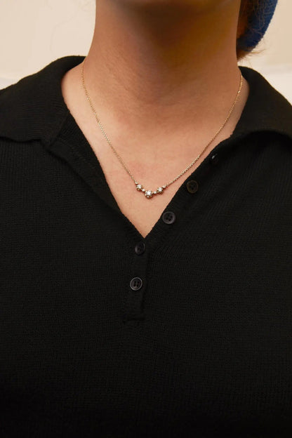 14k Yellow Gold 3/4 Cttw 3 Stone Round Diamond 18" Statement Necklace  (H-I Color, I1-I2 Clarity) WEM Support (www.WEM.support)