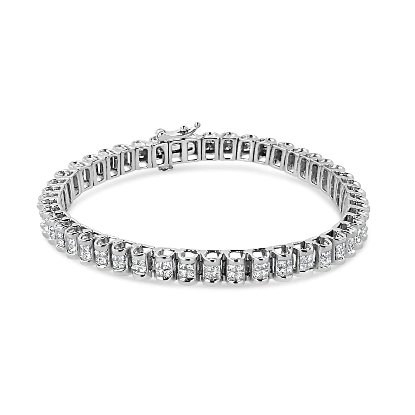 14K White Gold 3.00 Cttw Princess Diamond Composite Link Tennis Bracelet (I-J Color, I1-I2 Clarity) - 7.25" WEM Support (www.WEM.support)