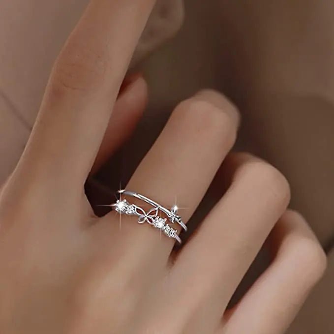 Women's Fashion Double Layer Butterfly Diamond Ring Set - Catch Cards