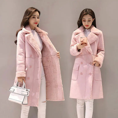 Women's Long Lambswool Coat - Korean Winter Style - Catch Cards