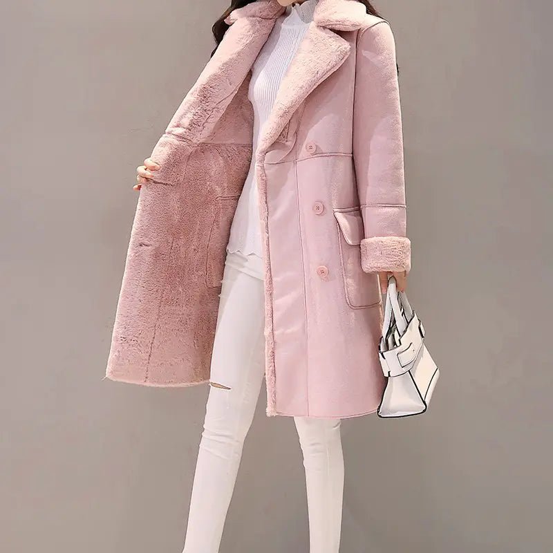 Women's Long Lambswool Coat - Korean Winter Style - Catch Cards