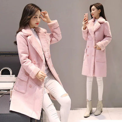 Women's Long Lambswool Coat - Korean Winter Style - Catch Cards