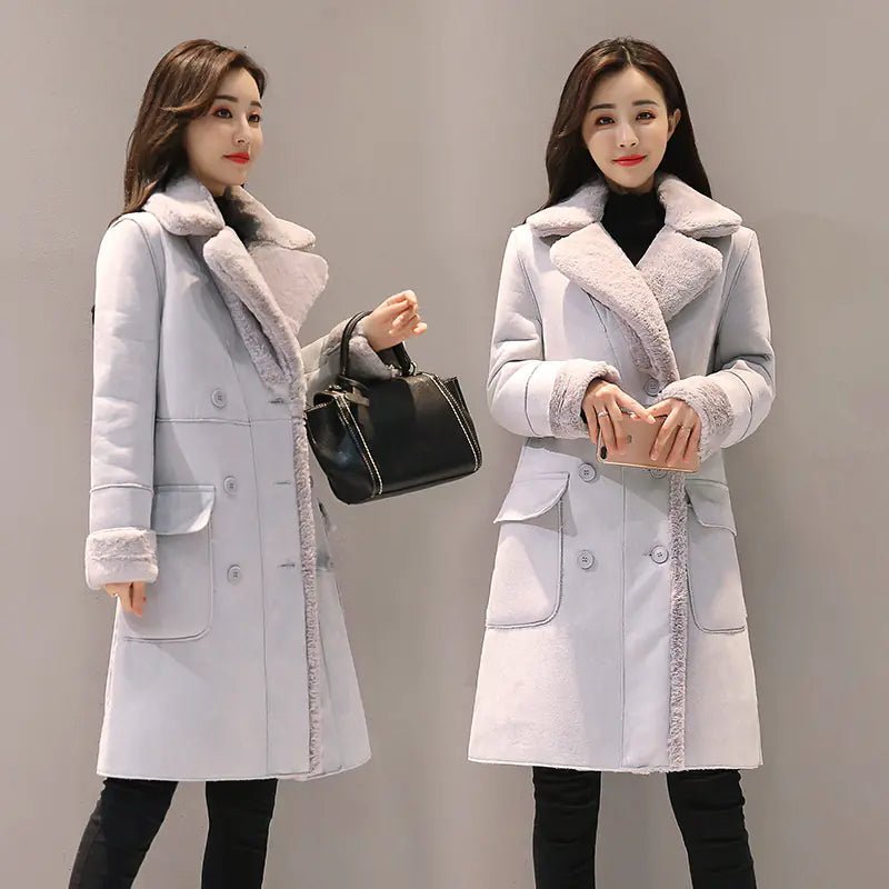 Women's Long Lambswool Coat - Korean Winter Style - Catch Cards