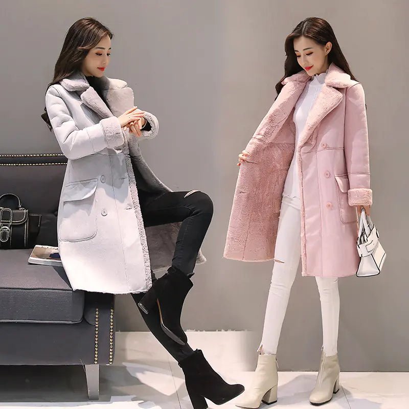 Women's Long Lambswool Coat - Korean Winter Style - Catch Cards