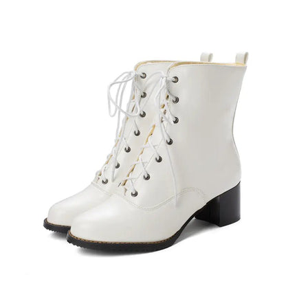 Women's Mid - Calf Chunky Heel Martin Boots - Catch Cards