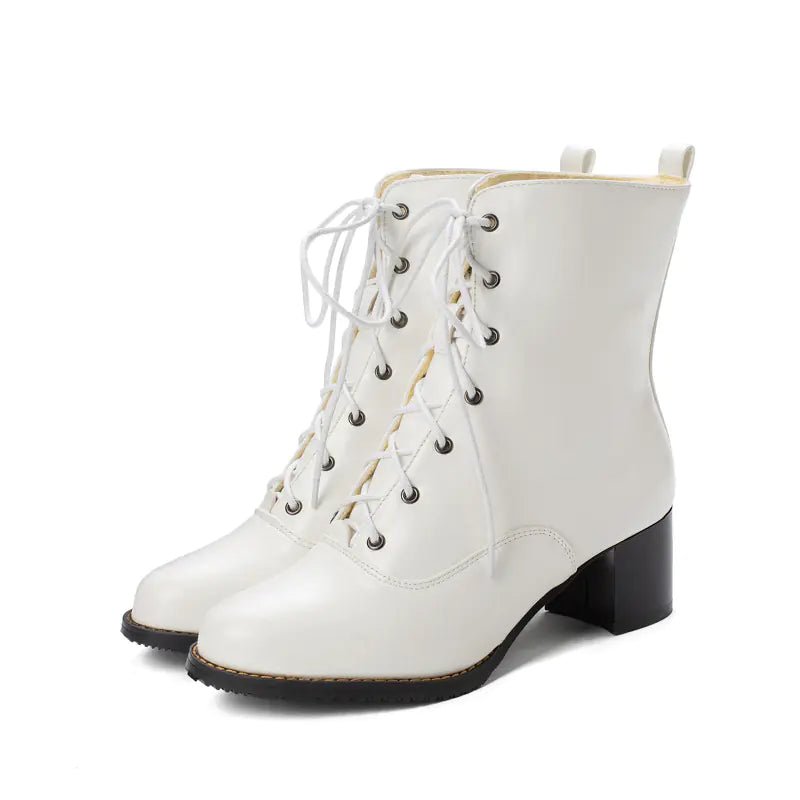 Women's Mid - Calf Chunky Heel Martin Boots - Catch Cards