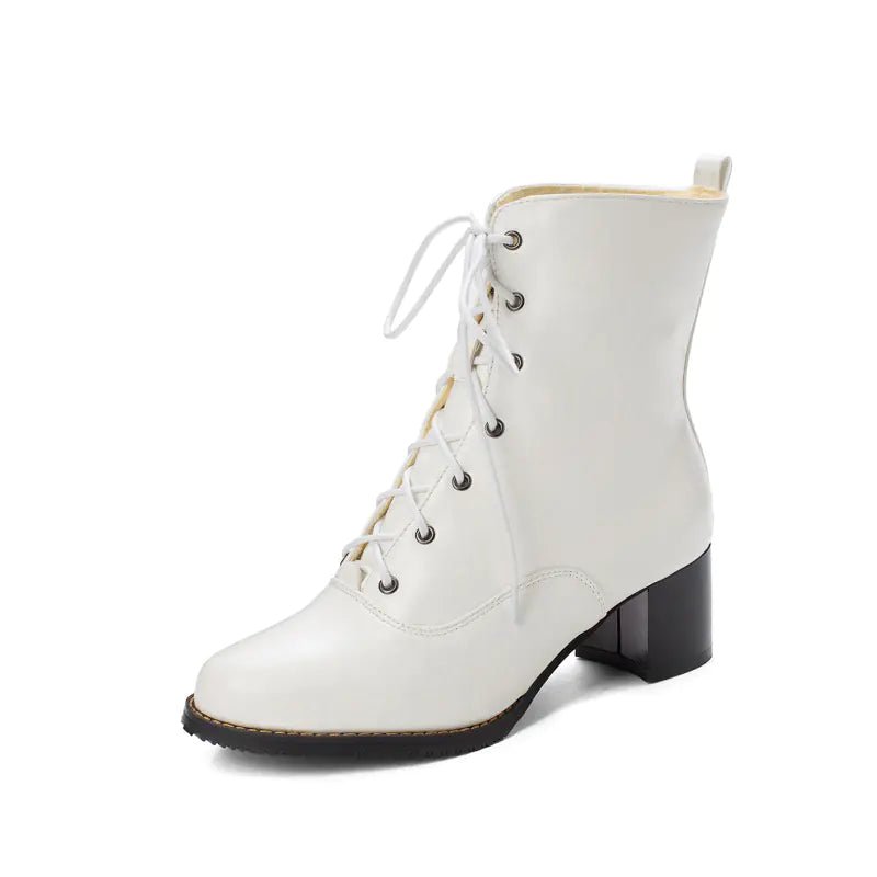 Women's Mid - Calf Chunky Heel Martin Boots - Catch Cards