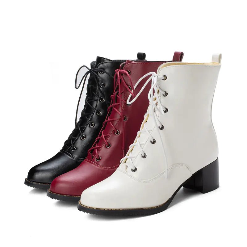 Women's Mid - Calf Chunky Heel Martin Boots - Catch Cards