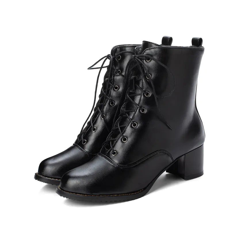Women's Mid - Calf Chunky Heel Martin Boots - Catch Cards