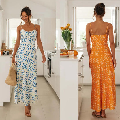 Women's Slim - Fit V - Neck Backless Printed Dress - Catch Cards