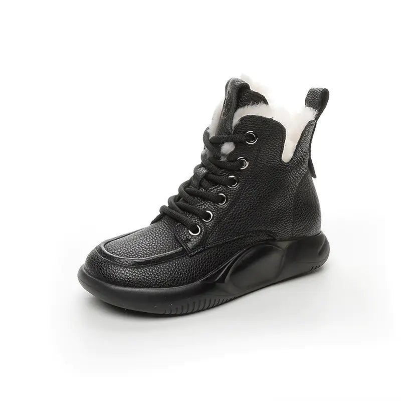 Women's Warm Velvet - Lined First Layer Cowhide Snow Boots - Catch Cards