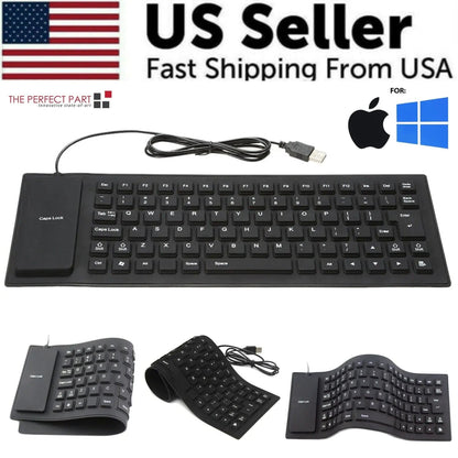 Waterproof Silicone Keyboard Foldable Flexible USB Dustproof DirtProof Full Size WEM Support (www.WEM.support)