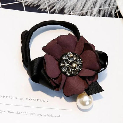 Elegant Rhinestone Flower Pearls Hair Curls Bun Maker WEM Support (www.WEM.support)