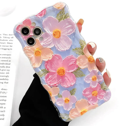 Floral Case for iPhone 13, Curly Wave Frame Flower Phone Case for Girls Women Soft Protective Cover for iPhone 13 6.1 inch HejK.com