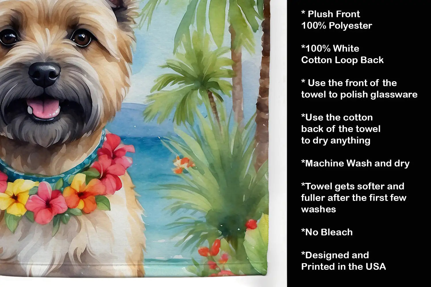 Cairn Terrier Luau Kitchen Towel WEM Support (www.WEM.support)
