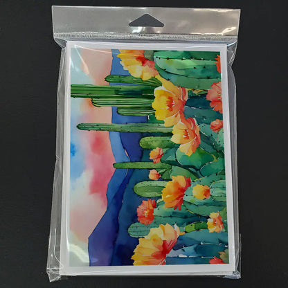 Arizona Saguaro Cactus Blossom in Watercolor Greeting Cards Pack of 8 WEM Support (www.WEM.support)