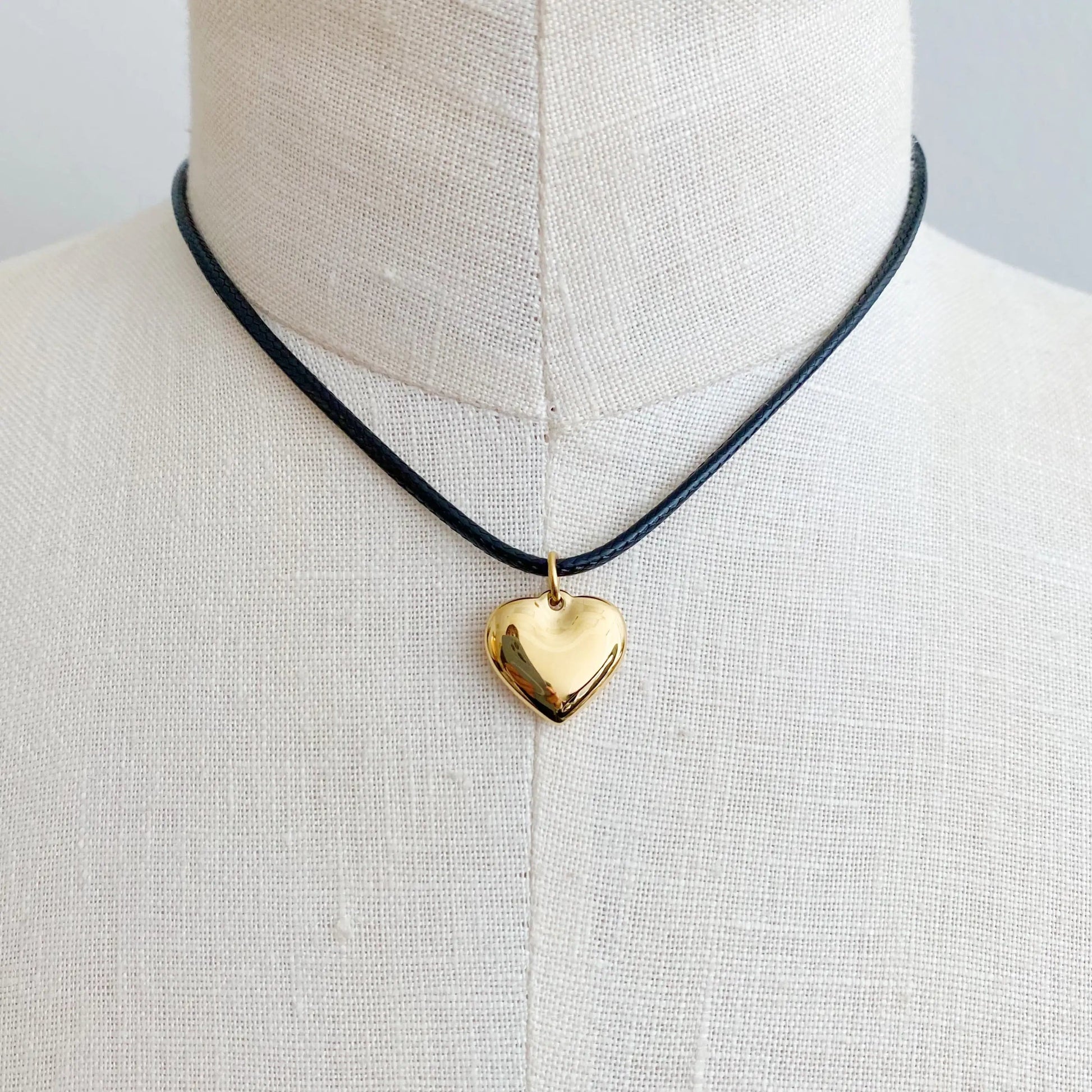 Black Cord Heart Drop Necklace WEM Support (www.WEM.support)