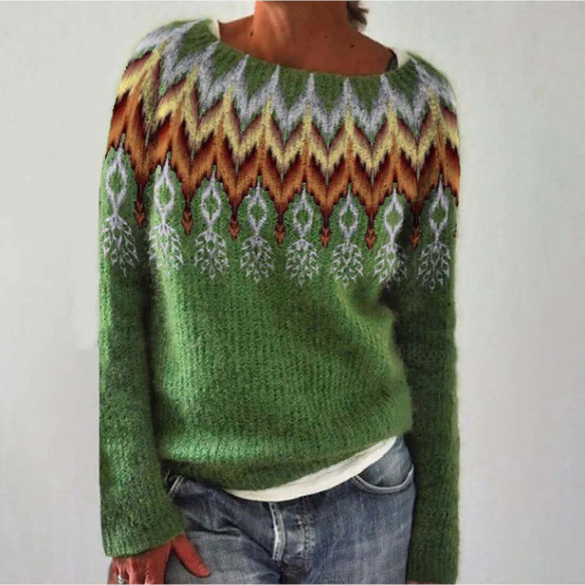 Women's Multicolor Round Neck Loose Knit Sweater WEM Support (www.WEM.support)