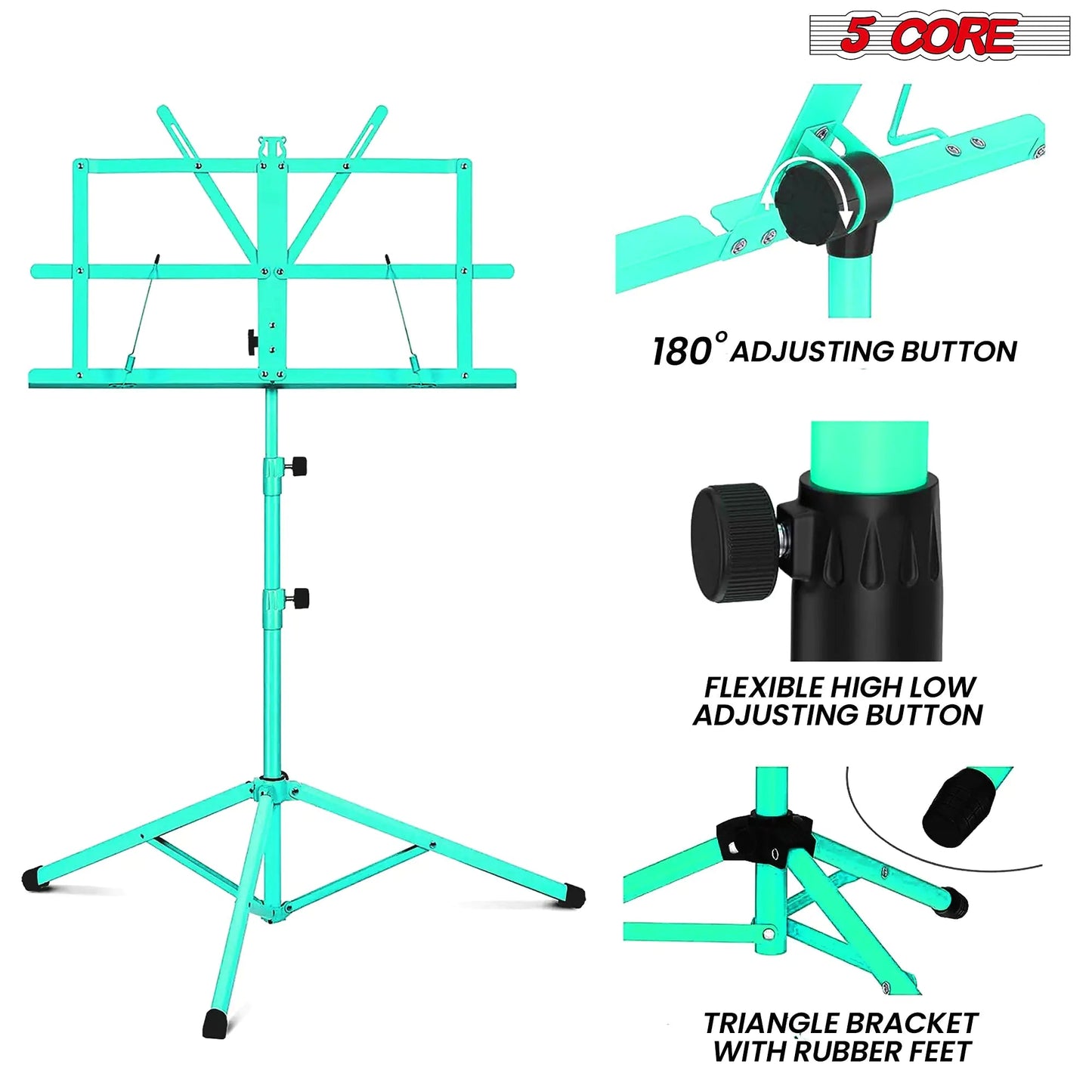 5Core Music Stand For Sheet Music Portable Tripod Adjustable Folding Note Holder GREEN WEM Support (www.WEM.support)